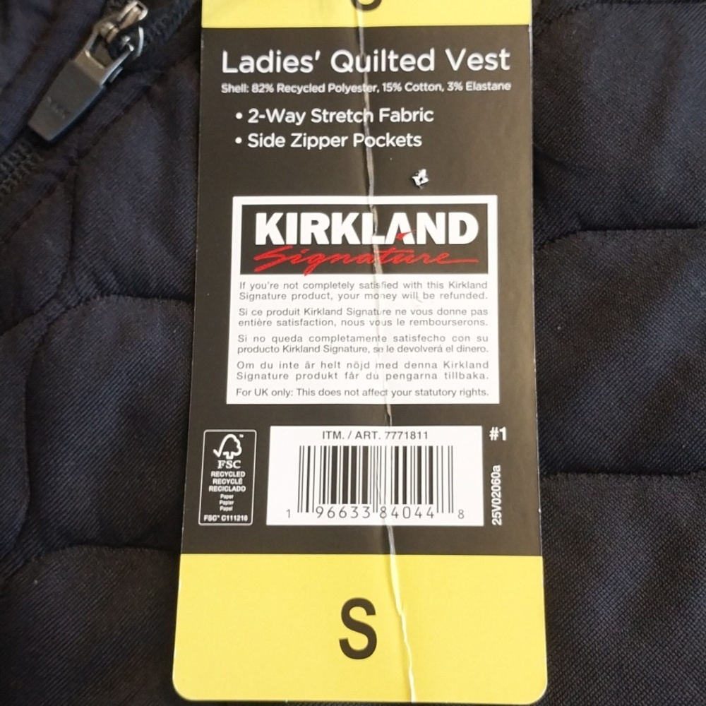 Kirkland NWT Women's Quilted Vest Size Small Black 2-Way Stretch Zipper Pockets - Picture 5 of 11